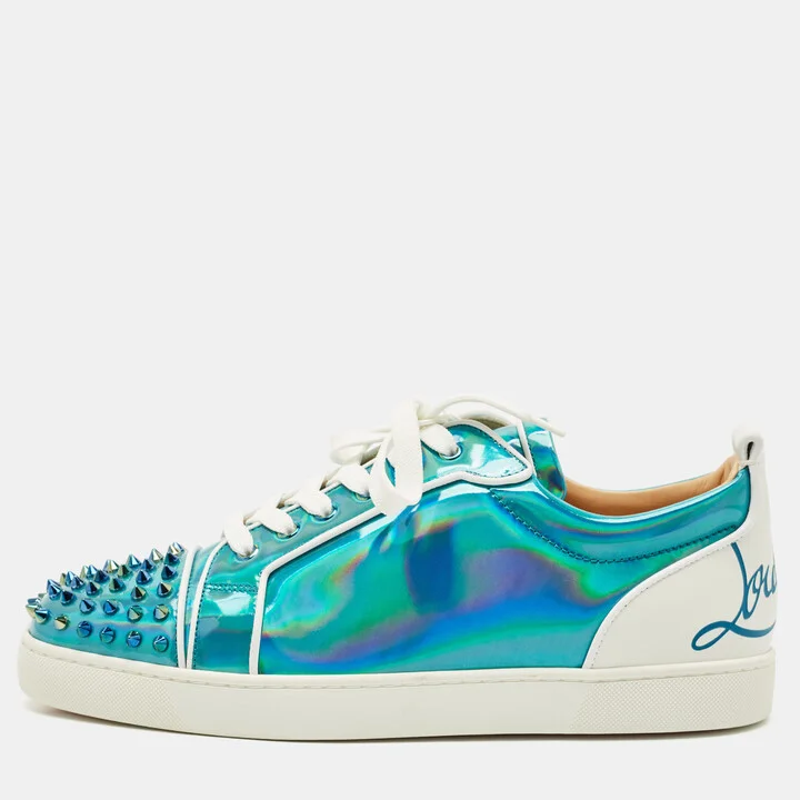 Christian Louboutin Blue Iridescent Leather Fun Louis Junior Sneakers Size 44.5