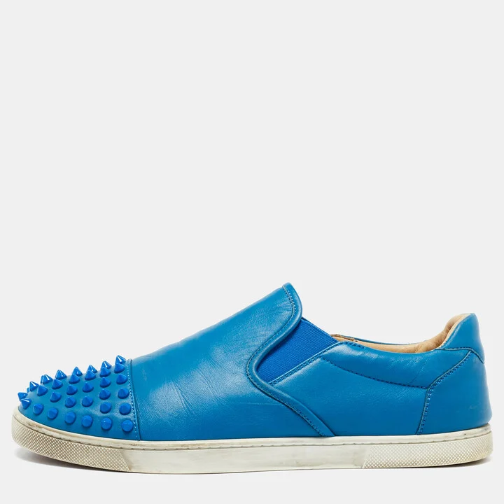 Christian Louboutin Blue Leather Boat Candy Skate Slip On Sneakers Size 40.5
