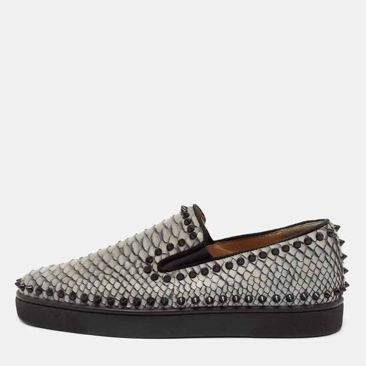 Christian Louboutin Blue Python Pik Boat Spike Slip On Sneakers Size 40