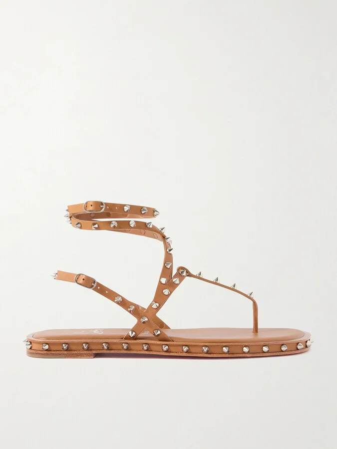Christian Louboutin - Bombina Studded Leather Sandals - Brown