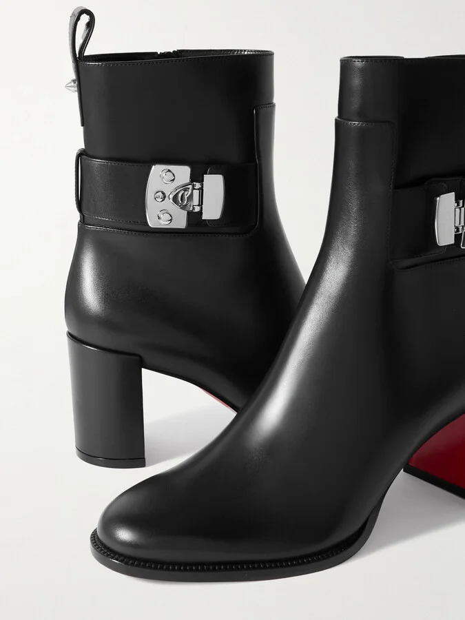 Christian Louboutin - Booty Lock 70 Embellished Leather Ankle Boots - Black - Image 4