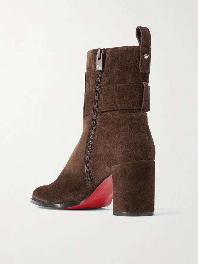 Christian Louboutin - Booty Lock 70 Embellished Suede Ankle Boots - Brown - Image 3