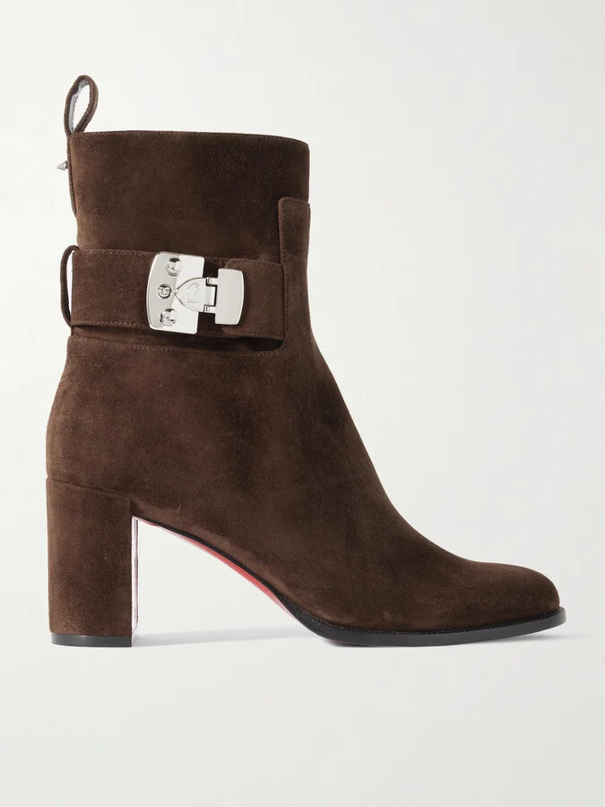 Christian Louboutin - Booty Lock 70 Embellished Suede Ankle Boots - Brown