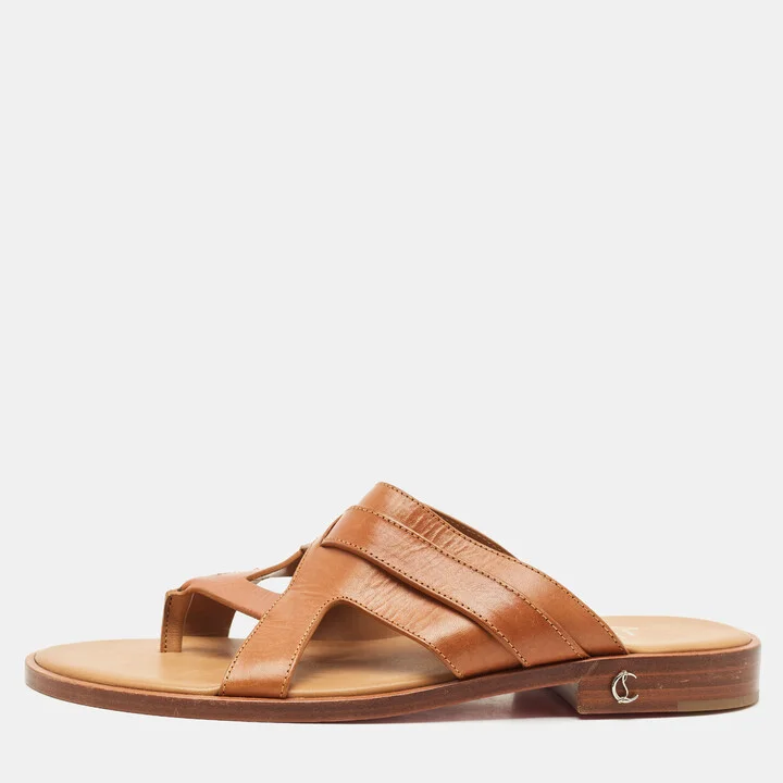 Christian Louboutin Brown Leather Sinouhe Thong Flat Sandals Size 44