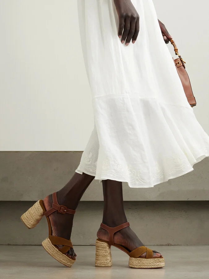 Christian Louboutin - Calakala 70 Leather And Suede Espadrille Platform Sandals - Brown - Image 2