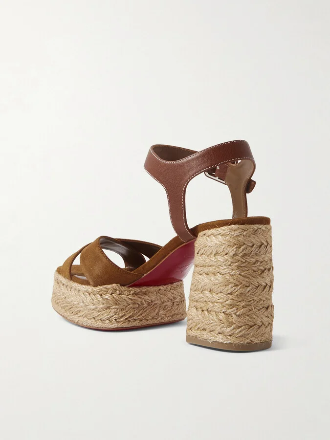 Christian Louboutin - Calakala 70 Leather And Suede Espadrille Platform Sandals - Brown - Image 3