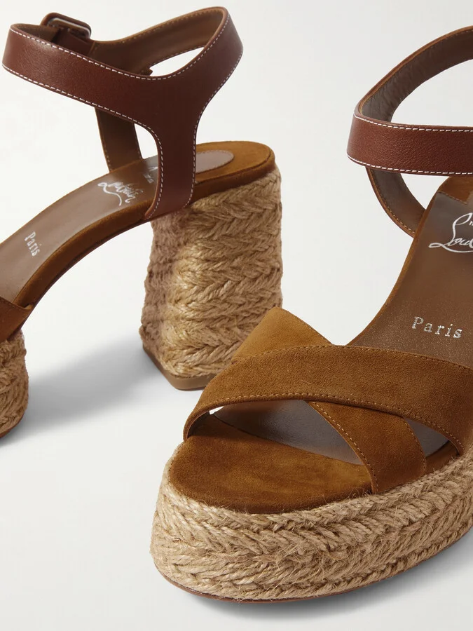 Christian Louboutin - Calakala 70 Leather And Suede Espadrille Platform Sandals - Brown - Image 4