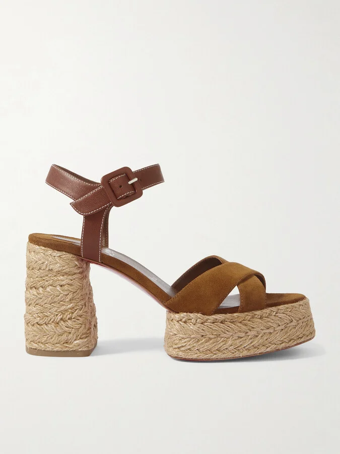 Christian Louboutin - Calakala 70 Leather And Suede Espadrille Platform Sandals - Brown