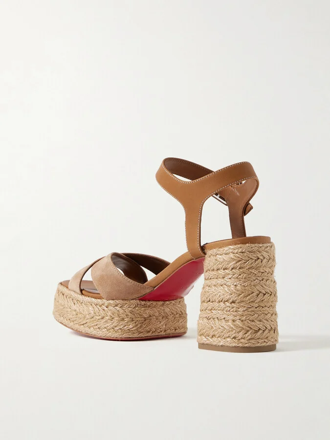 Christian Louboutin - Calakala 70 Nubuck And Suede Espadrille Platform Sandals - Brown - Image 3