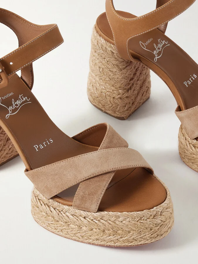 Christian Louboutin - Calakala 70 Nubuck And Suede Espadrille Platform Sandals - Brown - Image 4