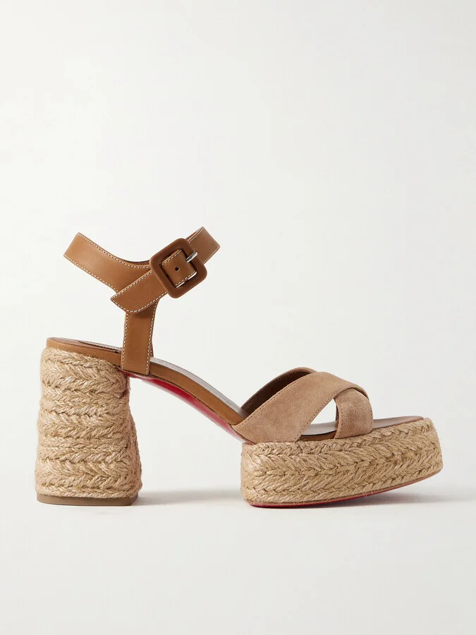 Christian Louboutin - Calakala 70 Nubuck And Suede Espadrille Platform Sandals - Brown