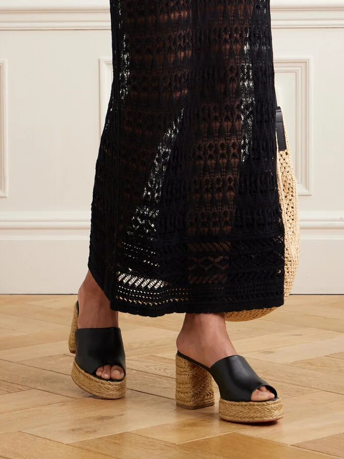 Christian Louboutin - Calakala 85 Leather Espadrille Platform Mules - Black - Image 2