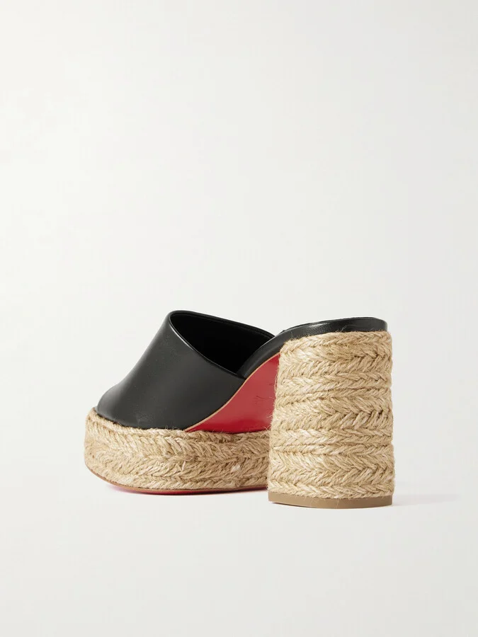 Christian Louboutin - Calakala 85 Leather Espadrille Platform Mules - Black - Image 3