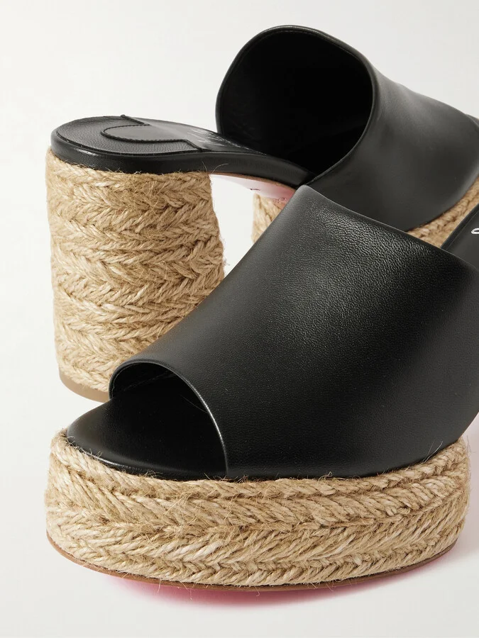 Christian Louboutin - Calakala 85 Leather Espadrille Platform Mules - Black - Image 4