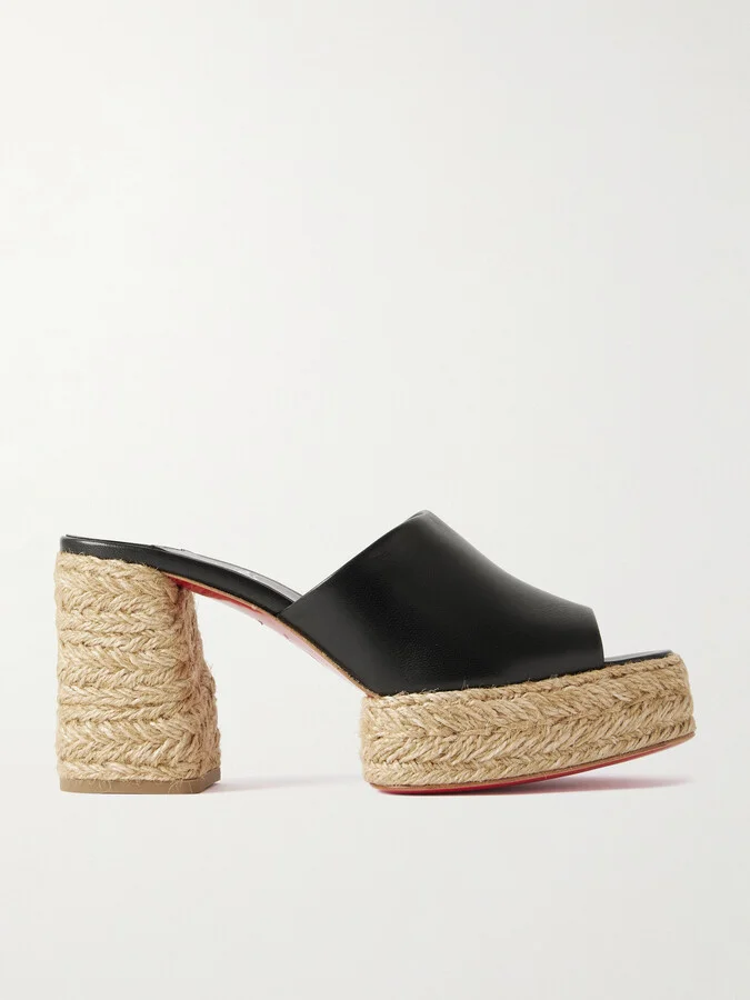 Christian Louboutin - Calakala 85 Leather Espadrille Platform Mules - Black