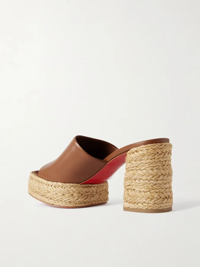 Christian Louboutin - Calakala 85 Leather Espadrille Platform Mules - Brown - Image 3