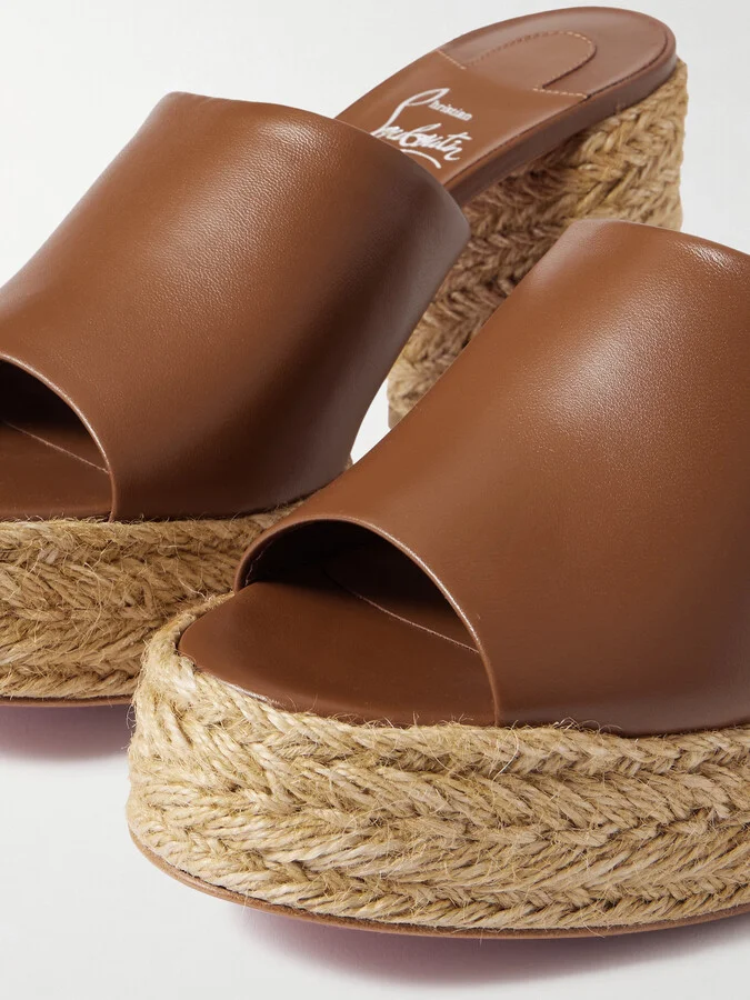 Christian Louboutin - Calakala 85 Leather Espadrille Platform Mules - Brown - Image 4