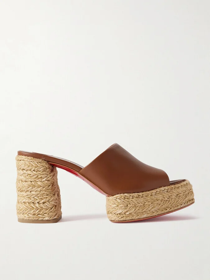Christian Louboutin - Calakala 85 Leather Espadrille Platform Mules - Brown