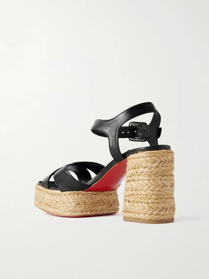 Christian Louboutin - Calakala 85 Leather Espadrille Platform Sandals - Black - Image 3