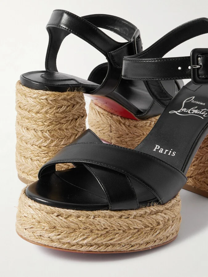 Christian Louboutin - Calakala 85 Leather Espadrille Platform Sandals - Black - Image 4