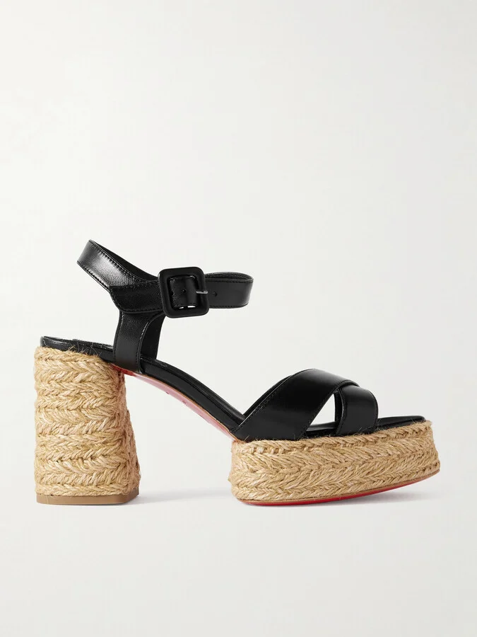 Christian Louboutin - Calakala 85 Leather Espadrille Platform Sandals - Black