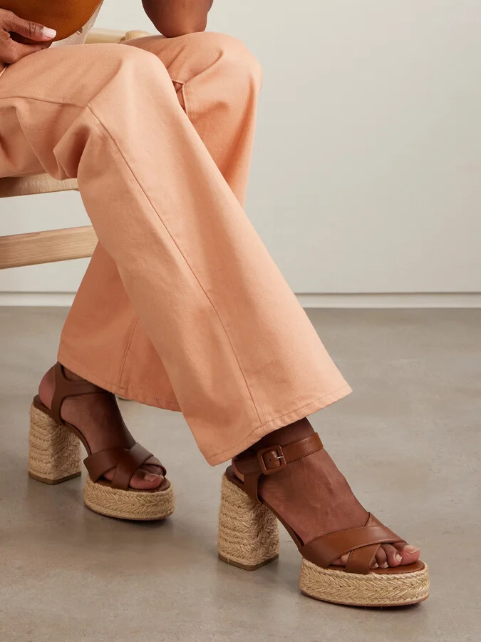 Christian Louboutin - Calakala 85 Leather Espadrille Platform Sandals - Brown - Image 2