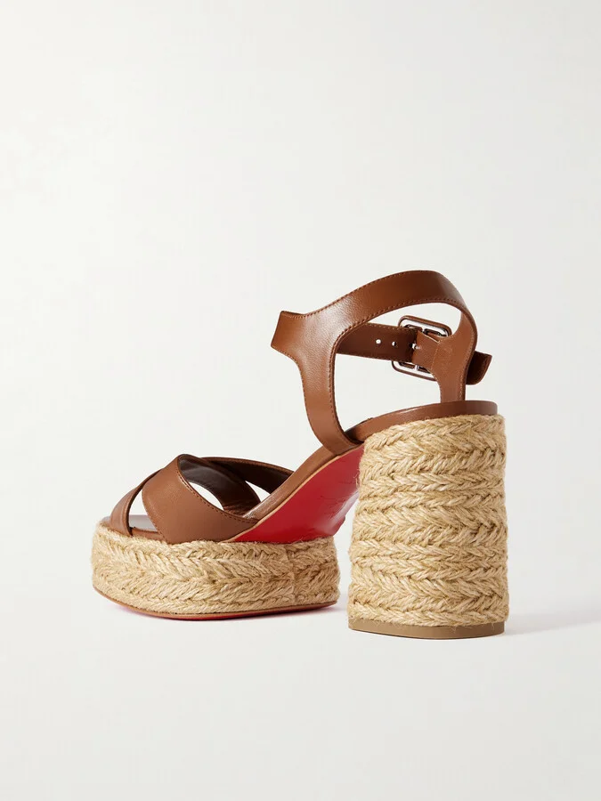 Christian Louboutin - Calakala 85 Leather Espadrille Platform Sandals - Brown - Image 3