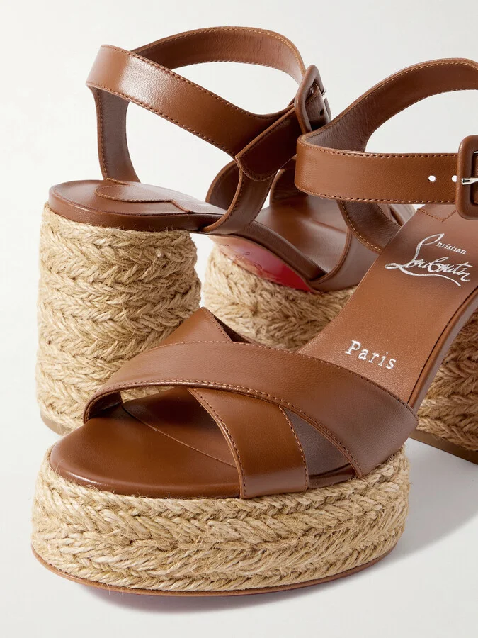 Christian Louboutin - Calakala 85 Leather Espadrille Platform Sandals - Brown - Image 4