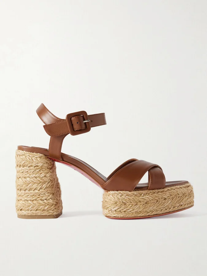 Christian Louboutin - Calakala 85 Leather Espadrille Platform Sandals - Brown