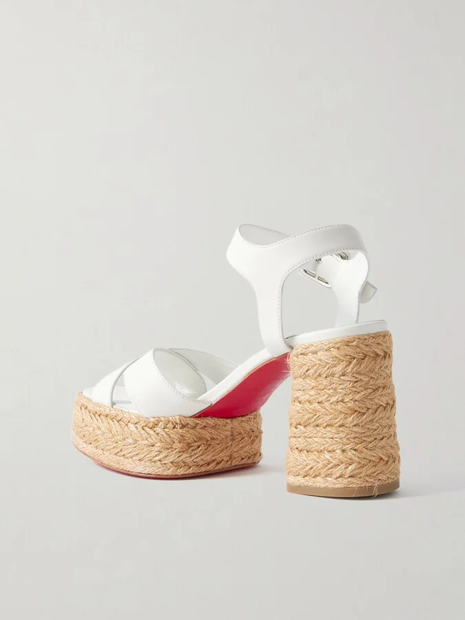 Christian Louboutin - Calakala 85 Leather Espadrille Platform Sandals - White - Image 3