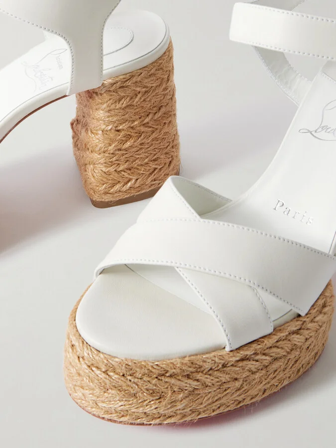 Christian Louboutin - Calakala 85 Leather Espadrille Platform Sandals - White - Image 4