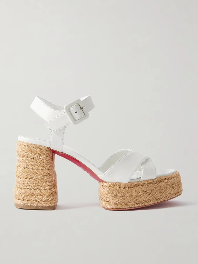 Christian Louboutin - Calakala 85 Leather Espadrille Platform Sandals - White