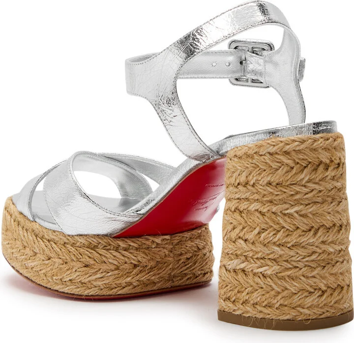 Christian Louboutin Calakala 85 Metallic Leather Espadrille Sandals - Image 2