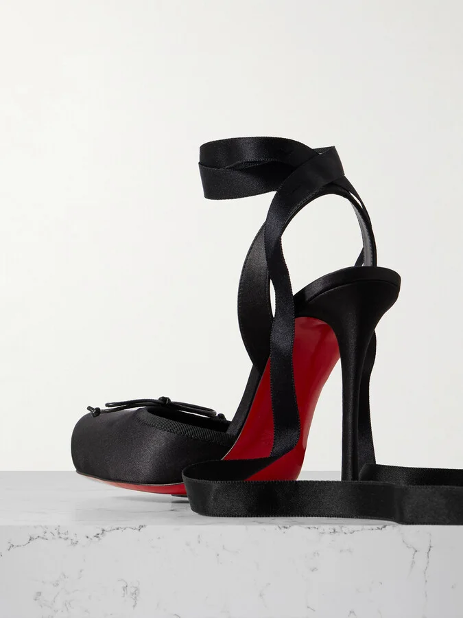 Christian Louboutin - Cassia 100 Bow-detailed Grosgrain-trimmed Satin-crepe Pumps - Black - Image 3