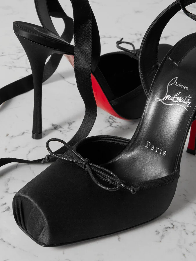 Christian Louboutin - Cassia 100 Bow-detailed Grosgrain-trimmed Satin-crepe Pumps - Black - Image 4