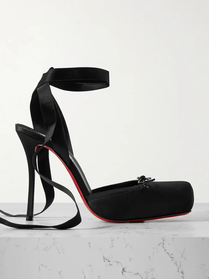 Christian Louboutin - Cassia 100 Bow-detailed Grosgrain-trimmed Satin-crepe Pumps - Black