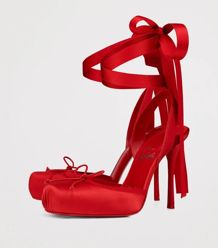 Christian Louboutin Cassia Lace-Up Satin Pumps 100 - Image 2
