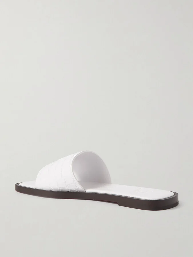 Christian Louboutin - Cl Croc-effect Patent-leather Slides - White - Image 3