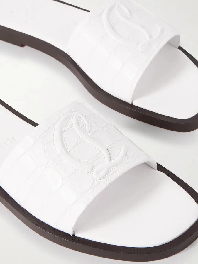 Christian Louboutin - Cl Croc-effect Patent-leather Slides - White - Image 4