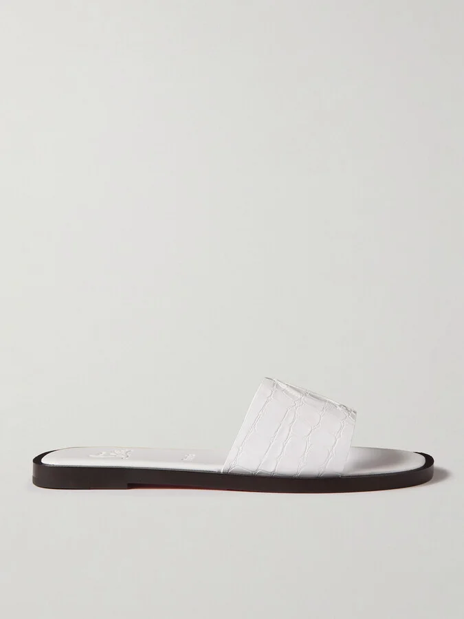 Christian Louboutin - Cl Croc-effect Patent-leather Slides - White