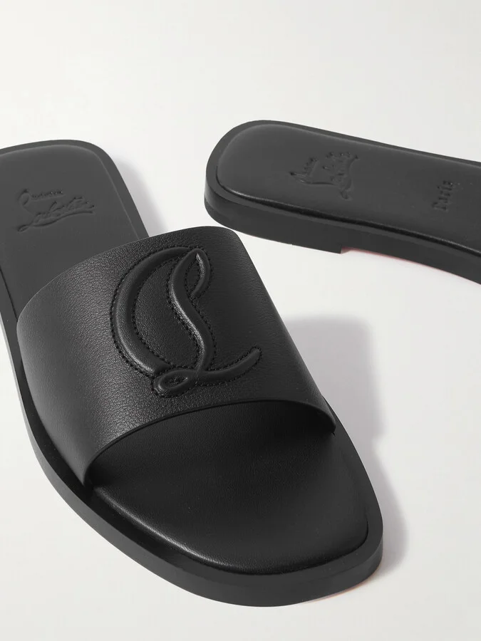 Christian Louboutin - Cl Logo-embossed Leather Slides - Black - Image 4