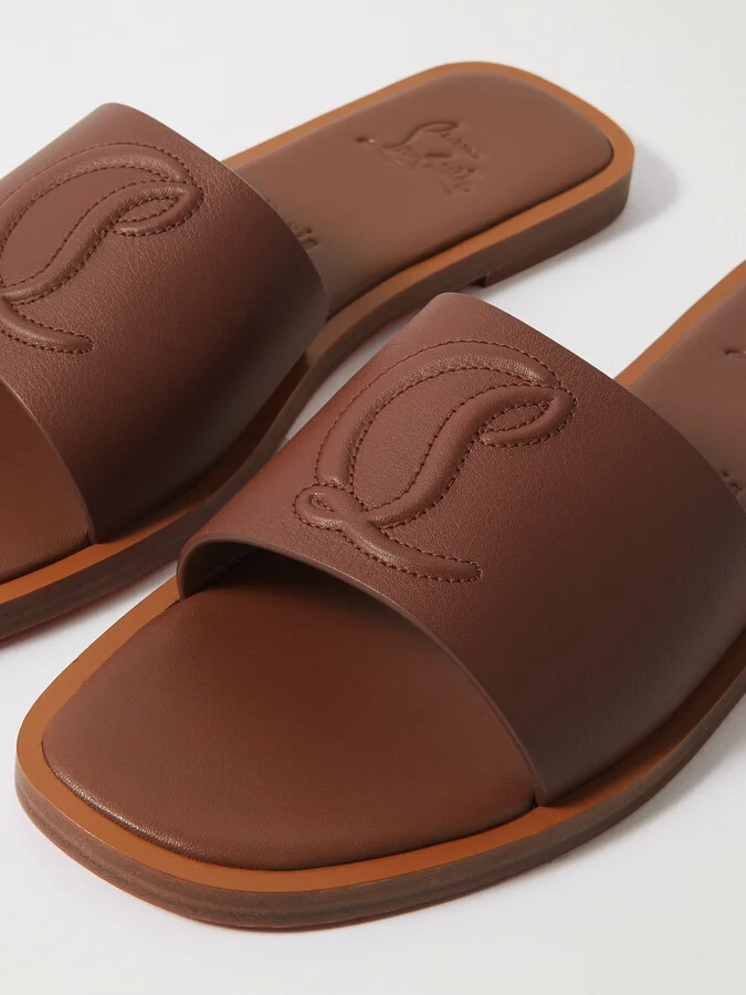 Christian Louboutin - Cl Logo-embossed Leather Slides - Brown - Image 4