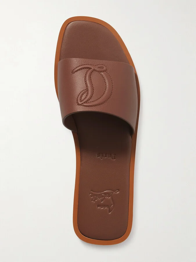 Christian Louboutin - Cl Logo-embossed Leather Slides - Brown - Image 5
