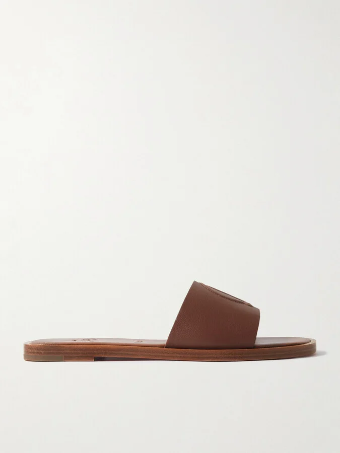 Christian Louboutin - Cl Logo-embossed Leather Slides - Brown