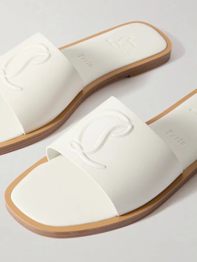 Christian Louboutin - Cl Logo-embossed Leather Slides - White - Image 4