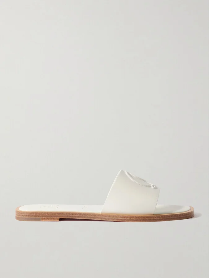 Christian Louboutin - Cl Logo-embossed Leather Slides - White