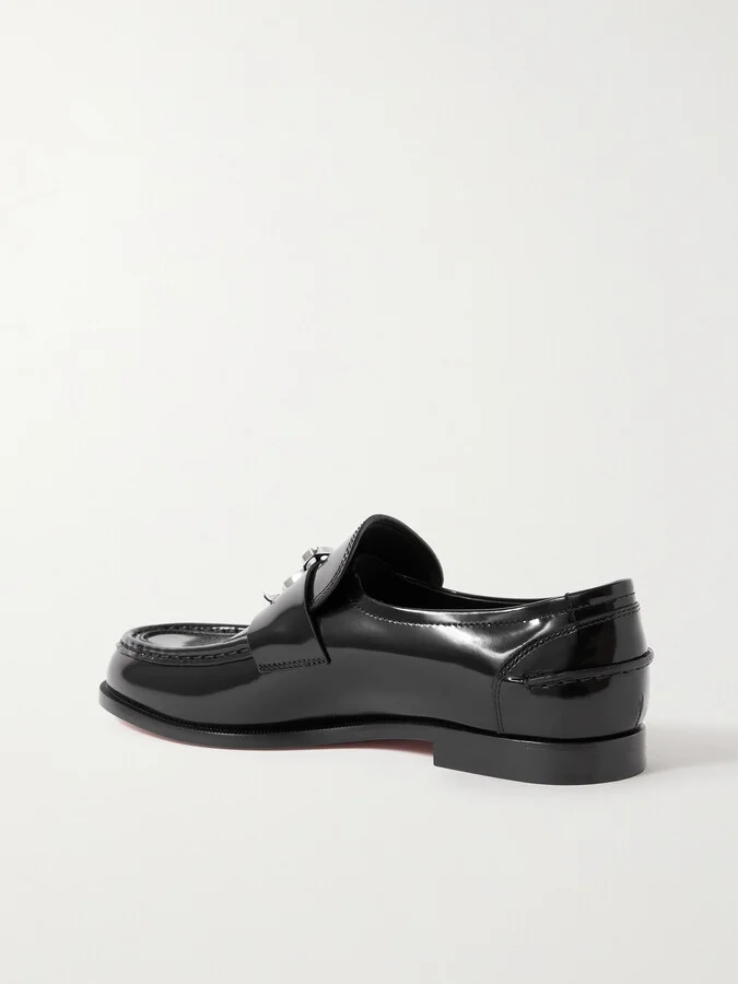 Christian Louboutin - Cl Moc Embellished Glossed-leather Loafers - Black - Image 3