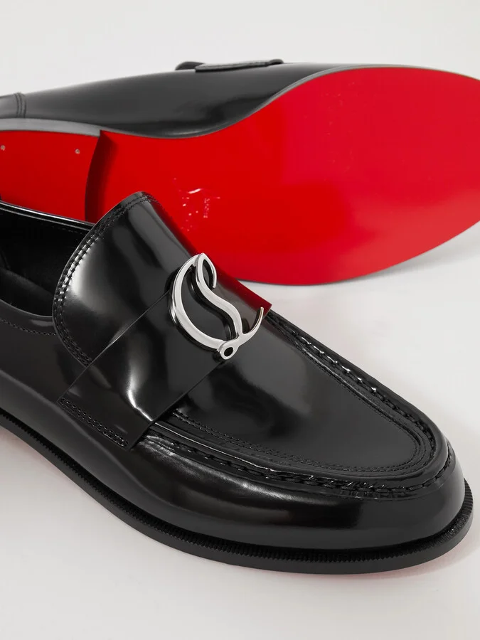 Christian Louboutin - Cl Moc Embellished Glossed-leather Loafers - Black - Image 4
