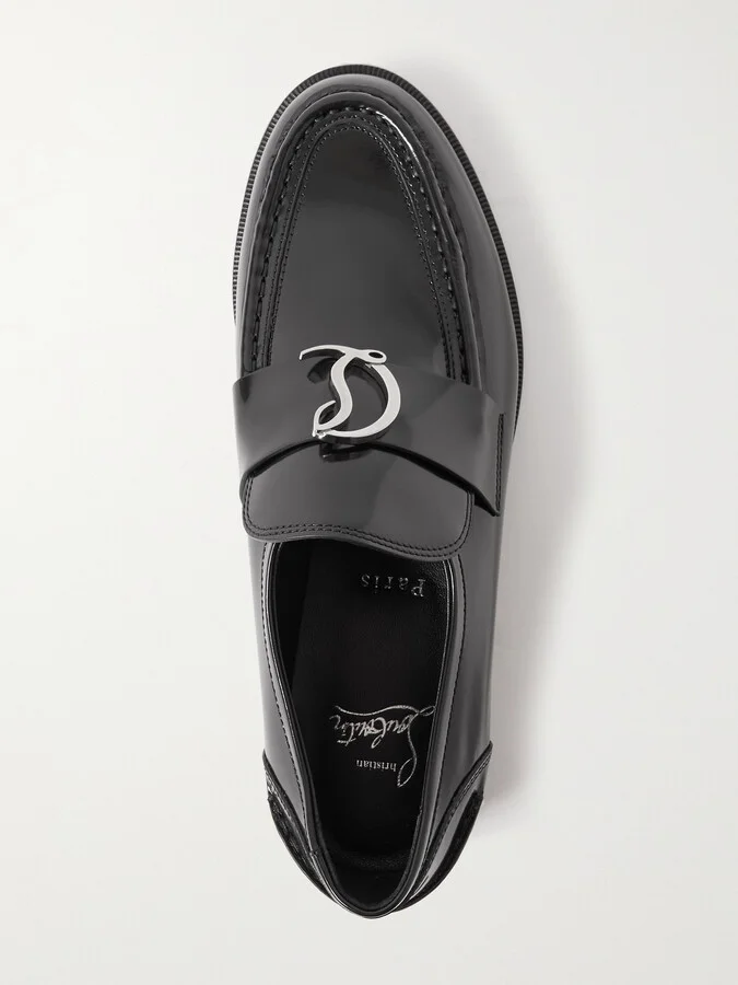 Christian Louboutin - Cl Moc Embellished Glossed-leather Loafers - Black - Image 5