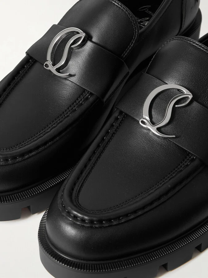 Christian Louboutin - Cl Moc Lug 75 Logo-embellished Leather Loafers - Black - Image 4